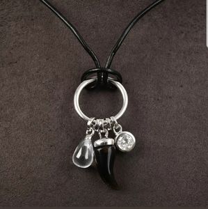 Black Leather & sterling silver charm necklace